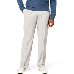 Dockers Khaki Men’s 42x30 No Wrinkle Linen Relaxed Pleated Slacks in Ecru